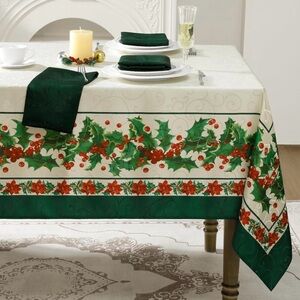 NEW (NIP) Christmas Festive Green and Red Tablecloth, 60” x 84”